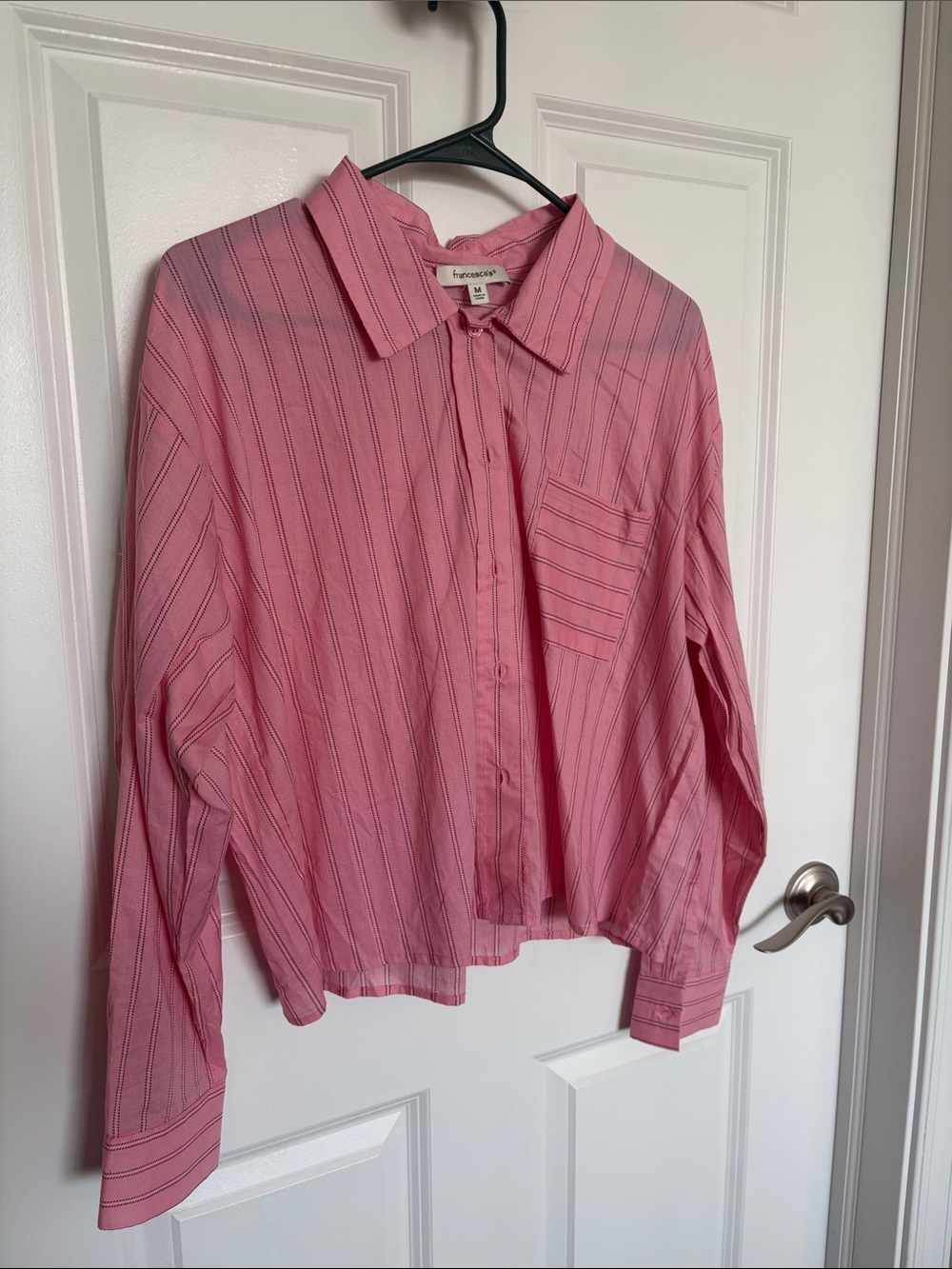 Francesca's Collections Pink Striped Button-Down Shirt